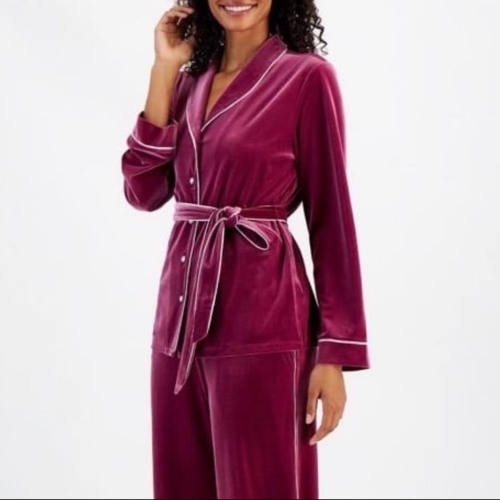 INC International Concepts Velvet Pajama Set - Rich Burgundy